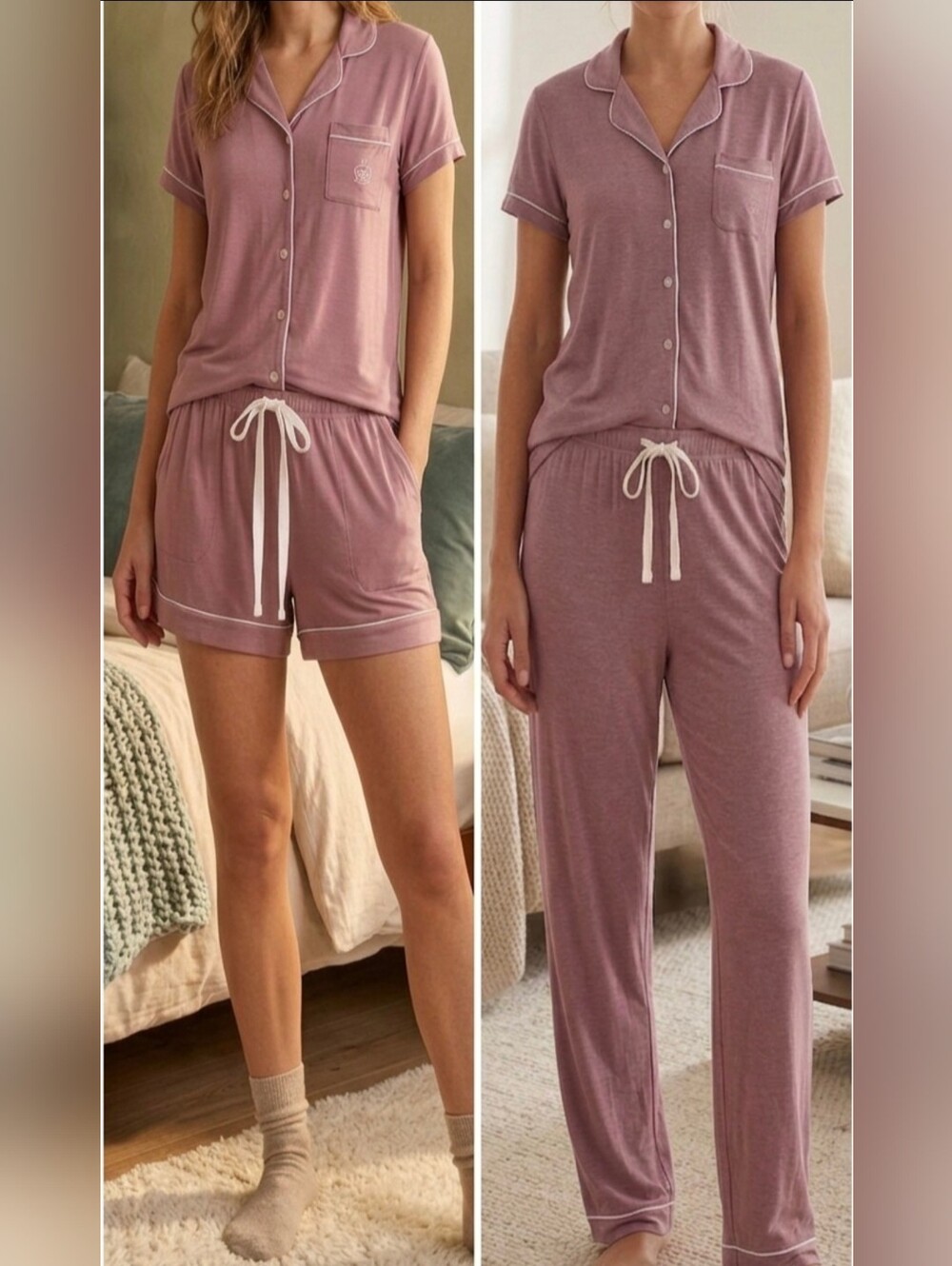 Born 3pc Pink Pajama Set PJ Sleeapwear Size M Medium Shorts Pants Shirt Stretch